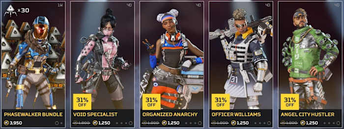 Skin shop in Apex Legends
